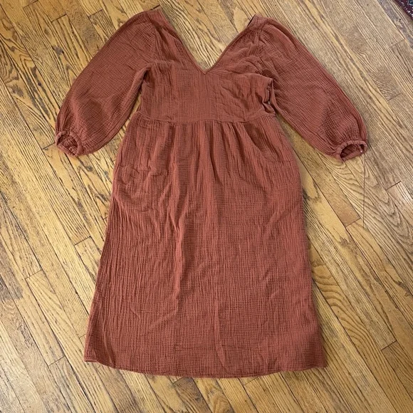 Madewell Lightspun Burnt Clay Orange Midi Dress Sz M New with Tags - Picture 3 of 13